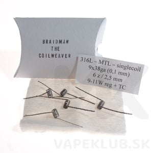 MTL braid SS316L špirálky 10 W sú remeselné, ručne vyrábané špirálky od českého výrobcu Braidman the Coilweaver