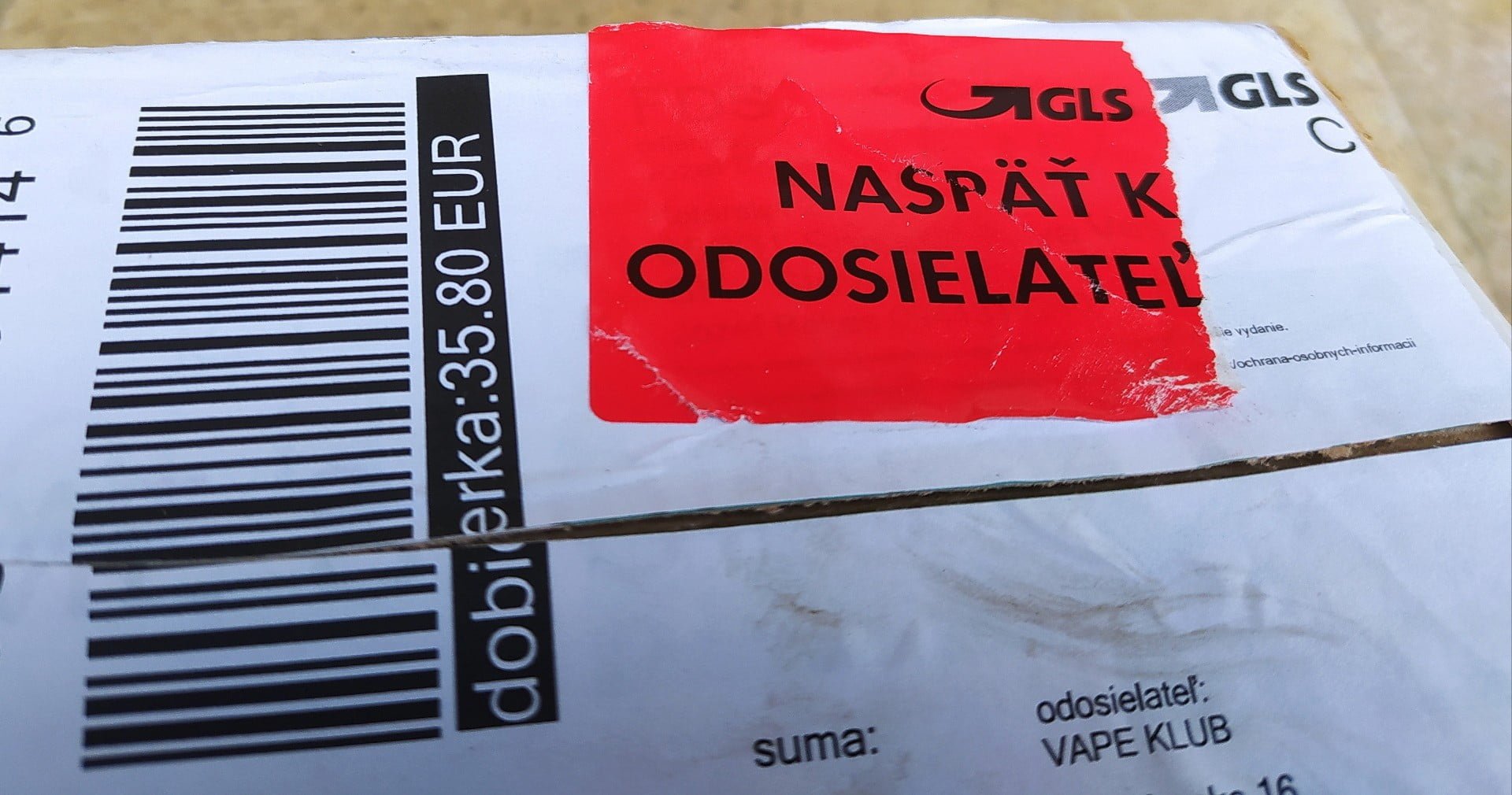 GLS vratka - späť k odosielateľovi